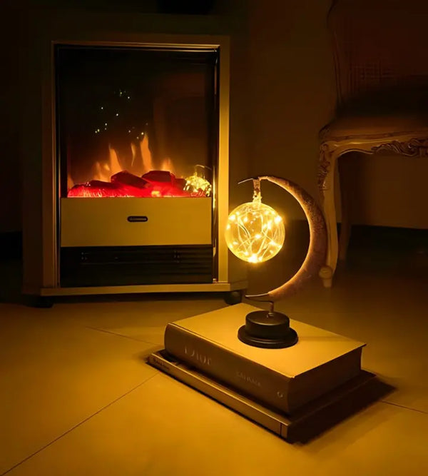 Betoverde Maanlamp Van Glas Met Warm Licht Voor Op De Tafel
