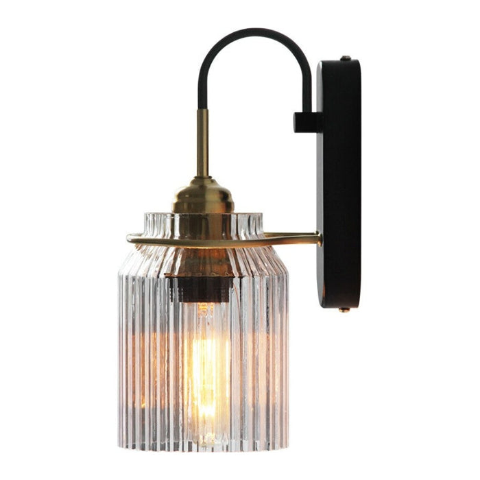Vintage Wandlamp Met Geribbelde Glazen Kap