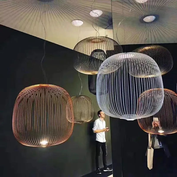 Moderne Italiaanse Spokes Hanglamp LED Metaal Kooi Design – Zwart