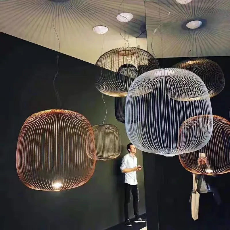 Moderne Italiaanse Spokes Hanglamp LED Metaal Kooi Design – Zwart