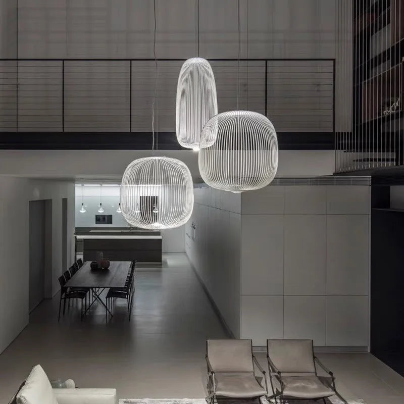 Moderne Italiaanse Spokes Hanglamp LED Metaal Kooi Design – Zwart