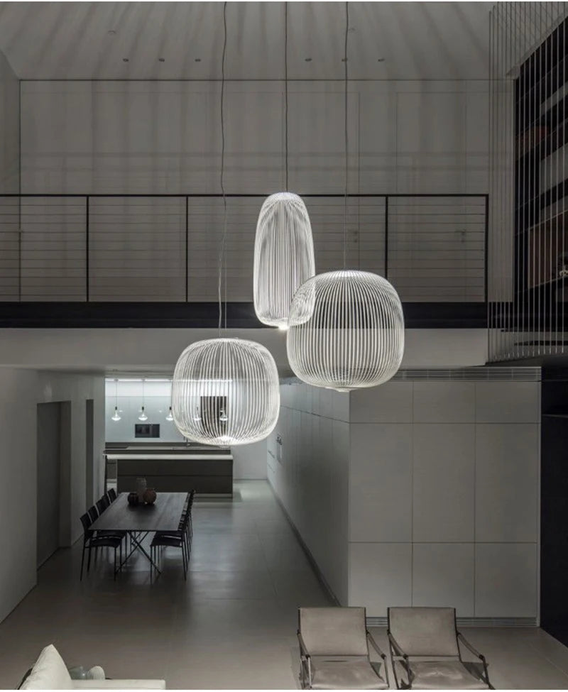 Moderne Italiaanse Spokes Hanglamp LED Metaal Kooi Design – Zwart