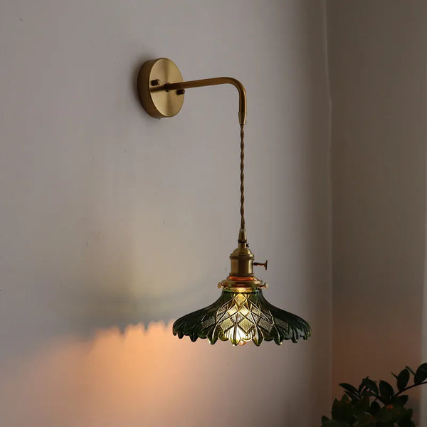 Groene Glas & Koper LED Wandlamp – Vintage Retro Wandverlichting E27