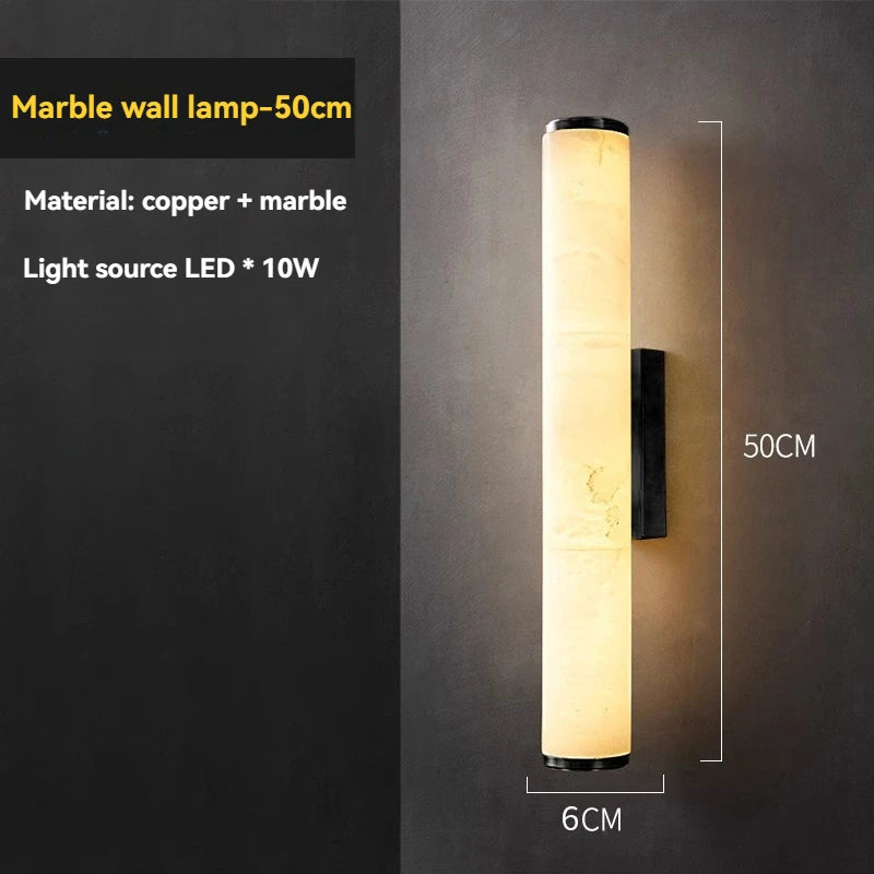 Marmeren Wandlamp – Luxe Messing LED Cilinder 30–60cm