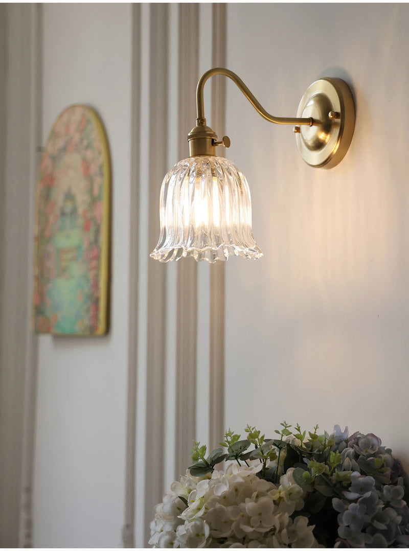 Japanse Retro Bloem Glazen Wandlamp E27 LED Bedlamp Modern Nordic