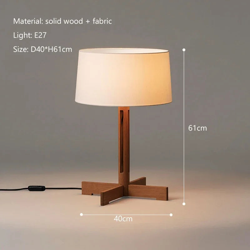 Vintage Wabi Sabi Houten Vloerlamp LED – Stoffen Kap voor Woonkamer