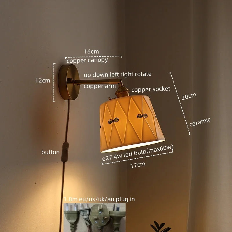 Wandlamp Keramiek & Koper – LED, Wit, E27, Up/Down, Moderne Stijl