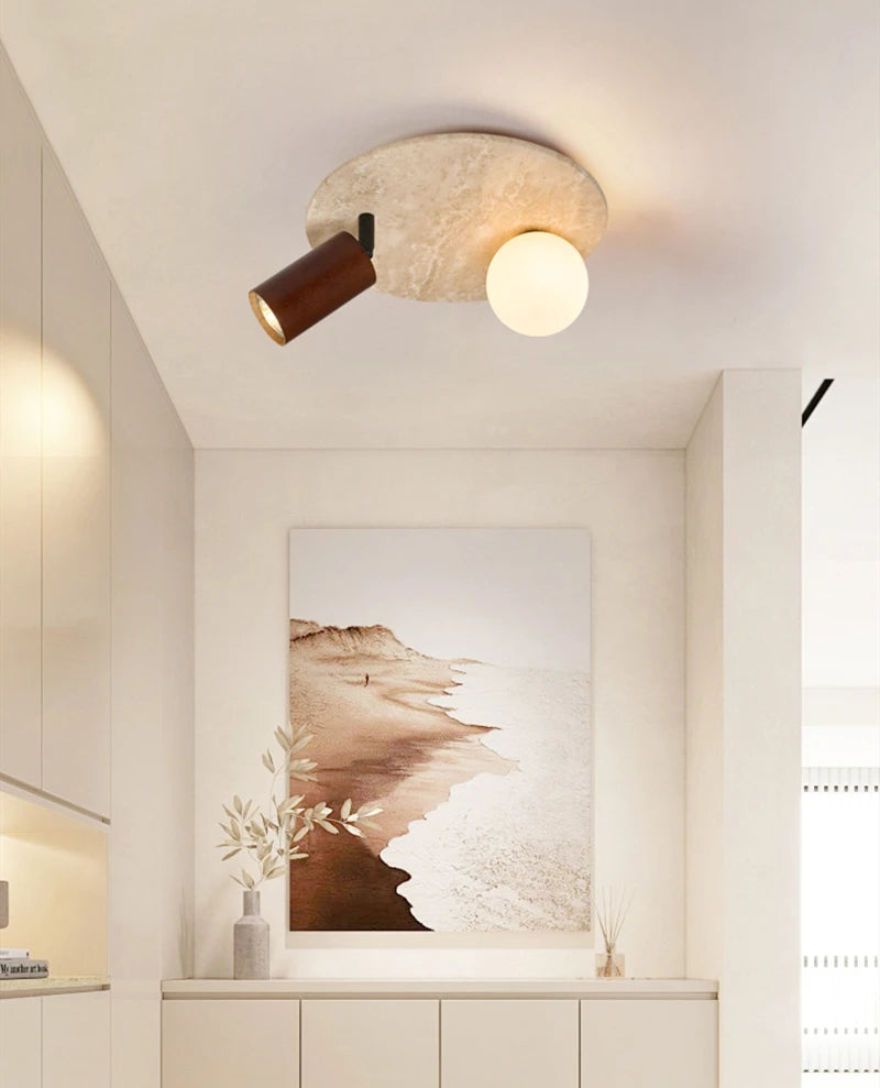 Wabi-Sabi Plafondlamp – Travertin Steen LED Ø12cm/Ø15cm