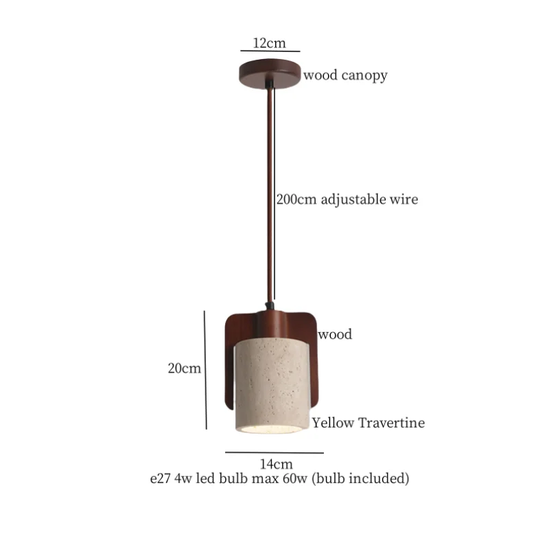 Mid Century LED Hanglamp Hout & Geel Travertijn – Modern Design