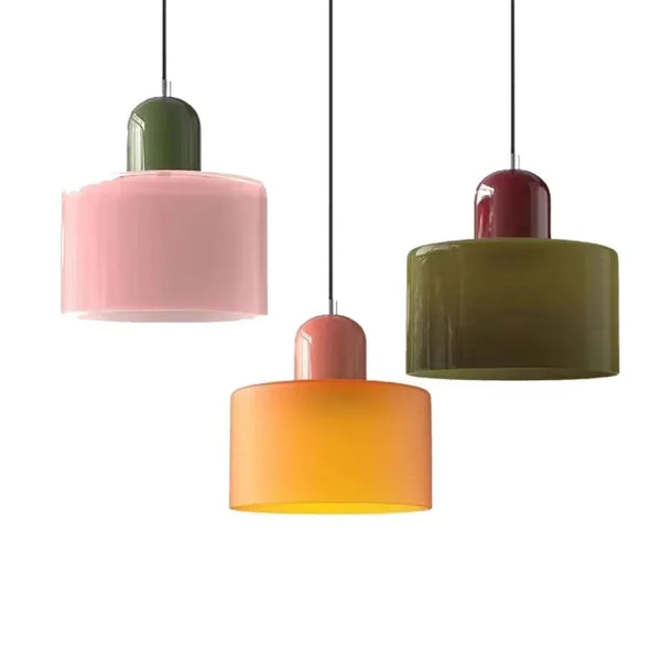 Vintage Kleine Hanglamp Glas-in-Lood – Roze/Oranje/Groen/Wit – E27