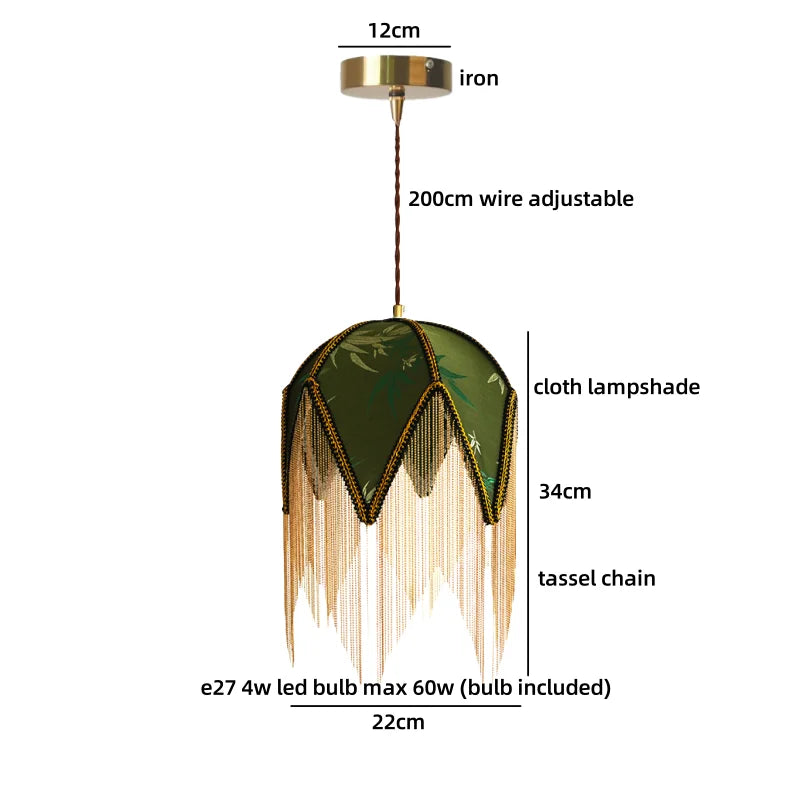 LED Hanglamp Groen/Geel Stof & Goud IJzer – Vintage Plafondlamp