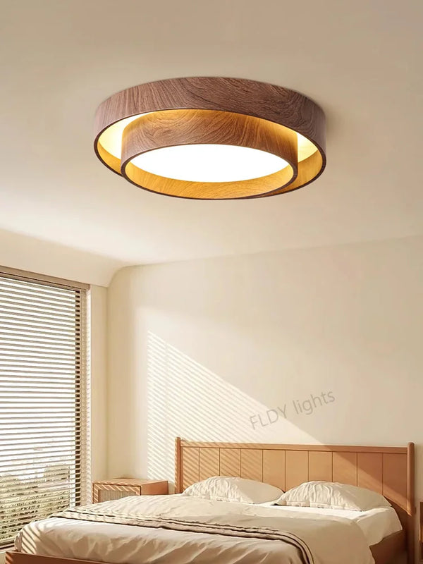 Menvix Nordic LED Plafondlamp – Walnoothout Design Slaapkamer & Woonkamer