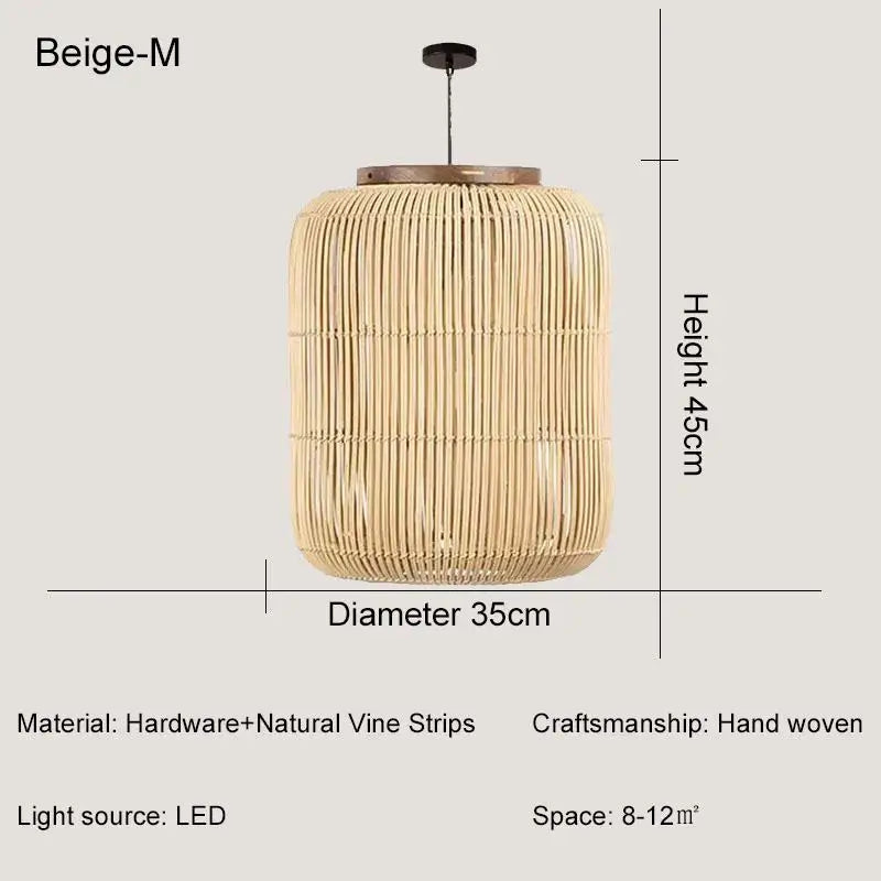 Japanse Rieten Hanglamp Wabi-Sabi Handgeweven E27 Voor Woonkamer