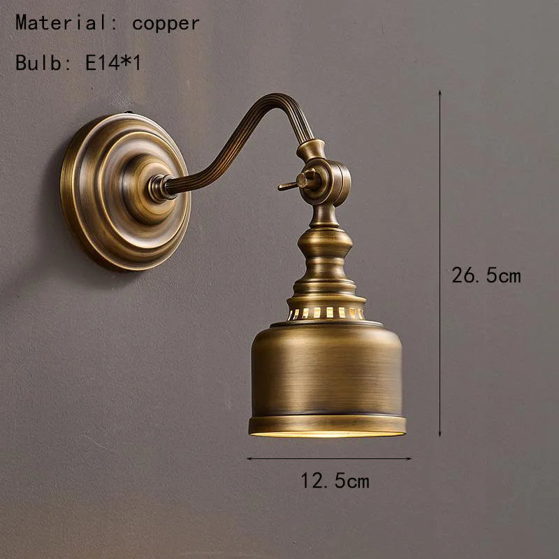 Koperen Wandlamp – Vintage LED Sconce met Helder Glas E14