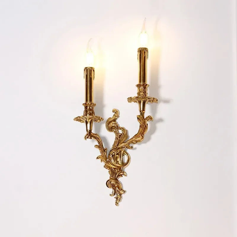 Koperen Wandlamp Retro Frans – 2-lichts LED, E14, Villa & Slaapkamer