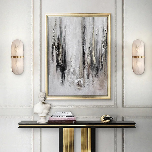 Marmeren Wandlamp – Luxe LED Sconce met Messing/Goud Afwerking
