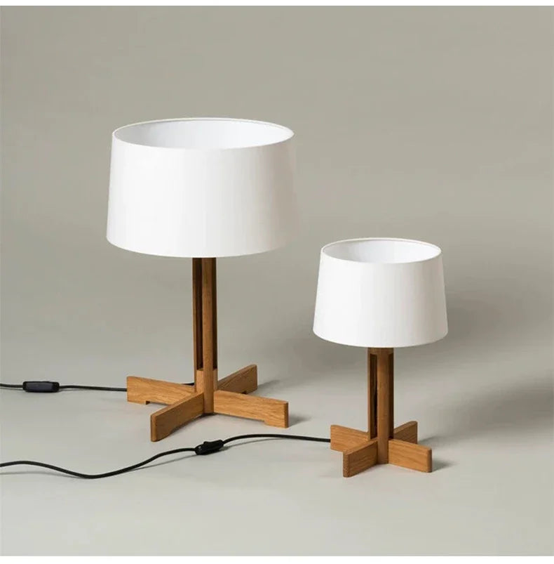 Vintage Wabi Sabi Houten Vloerlamp LED – Stoffen Kap voor Woonkamer
