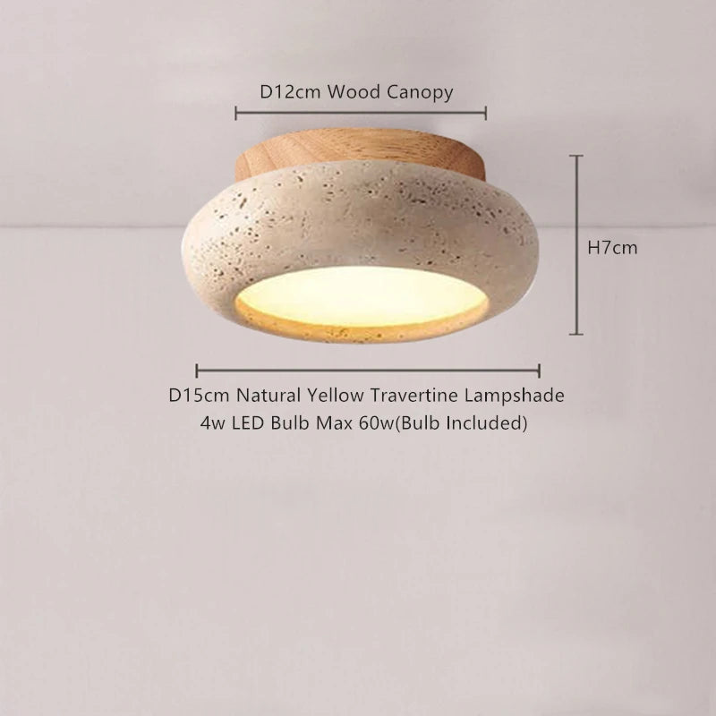 Wabi-Sabi Plafondlamp – Travertin Steen LED Ø12cm/Ø15cm