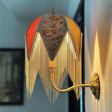 Vintage LED Wandlamp met Stoffen Kwast – Bedlamp Koperen Arm
