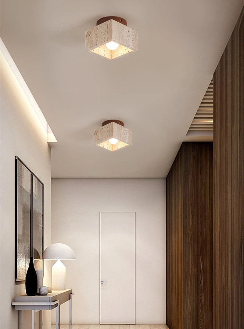 Wabi-Sabi Plafondlamp – Travertin Steen LED Ø12cm/Ø15cm