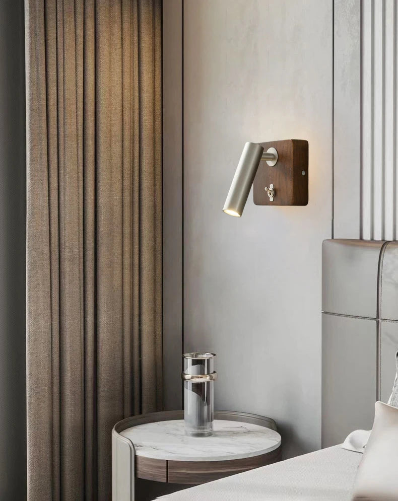 Wandlamp met Schakelaar – Hout & Messing, Goud/Zilver, E27 LED
