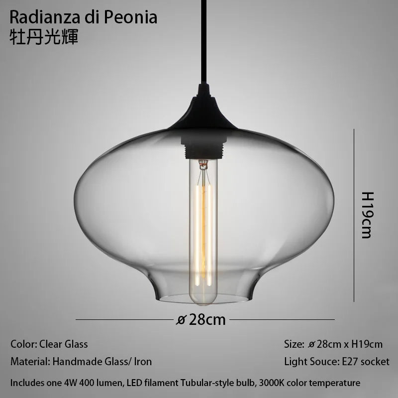 Caren Nordic Hanglamp – Handgemaakt Glas LED Filament Pendant Light