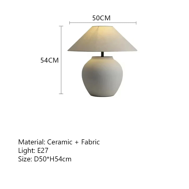 Nordic Wabi Sabi Keramische Tafellamp met Stoffen Kap – LED
