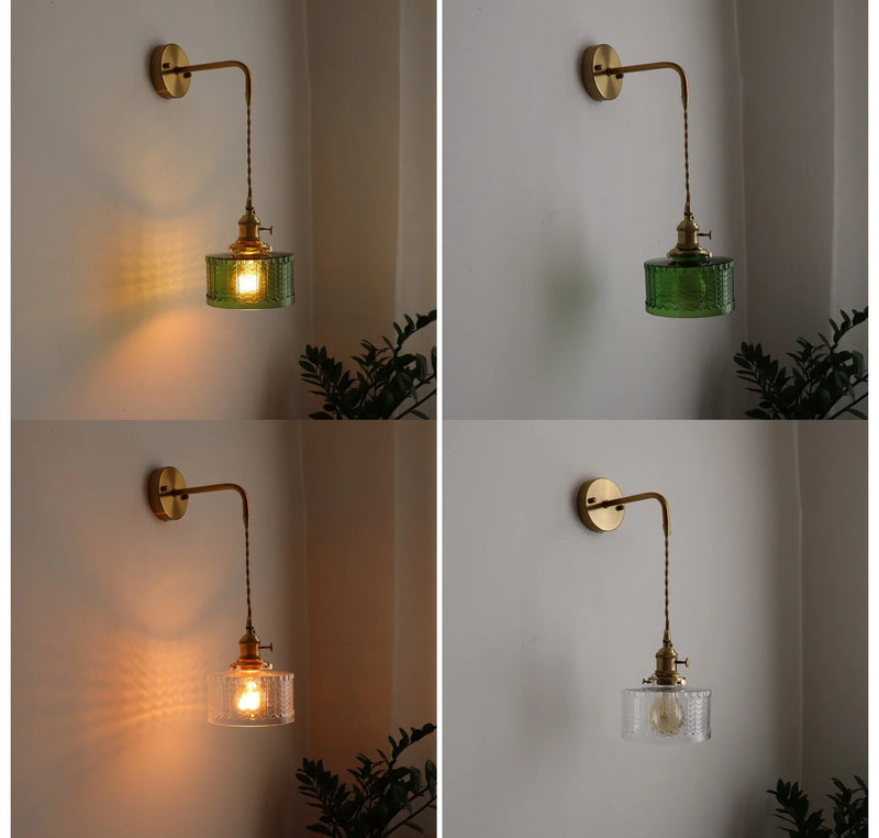 Groene Glas & Koper LED Wandlamp – Vintage Retro Wandverlichting E27