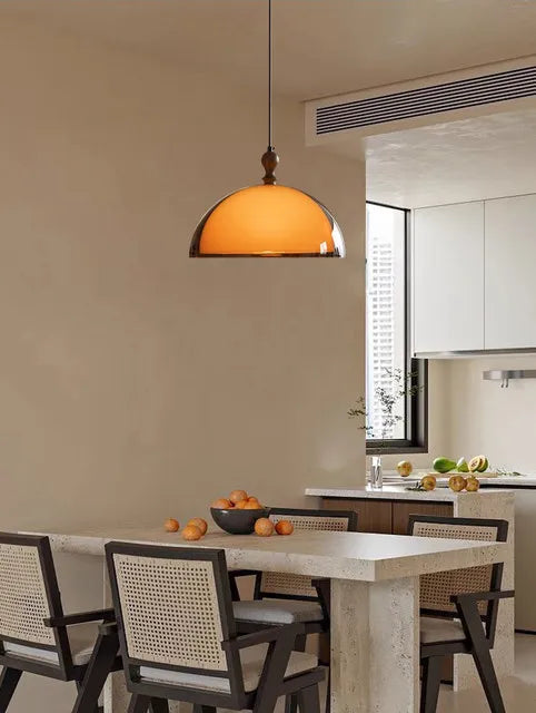 Rond Bruin Acryl Hanglamp Met Donker Hout Voor Eetkamer & Slaapkamer