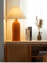 Japanse Rotan Tafellamp met Stoffen Kap – LED Bedlampje E27