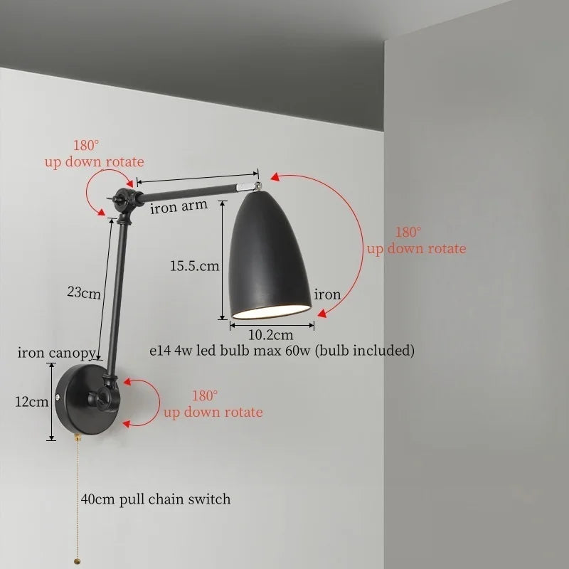 Nordic LED Wandlamp met Lange Arm – Minimalistische Bedlamp Loft