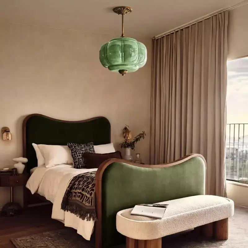Retro Groene Glazen Hanglamp – Franse Nordic Melkglas Minimalistisch