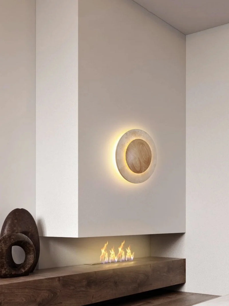 Travertin Wandlamp – Wabi-Sabi LED Natuursteen Bedlamp