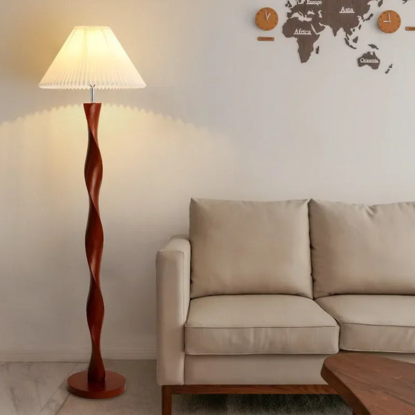 Chinese Walnootkleur Vloerlamp Hout – Moderne LED Lamp voor Woonkamer