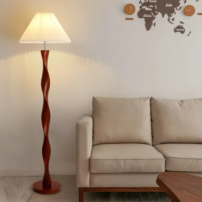 Chinese Walnootkleur Vloerlamp Hout – Moderne LED Lamp voor Woonkamer