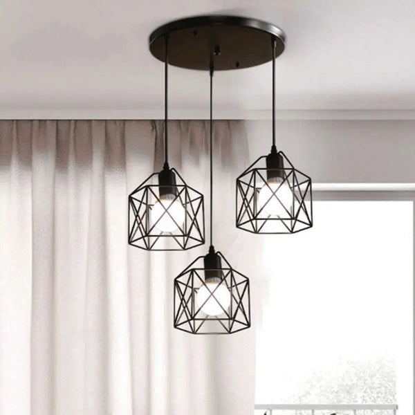 Vintage Hanglamp Zwart Metaal – 3-lichts Plafondlamp E27