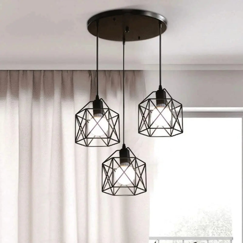 Vintage Hanglamp Zwart Metaal – 3-lichts Plafondlamp E27