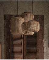 Japanse Rieten Hanglamp Wabi-Sabi Handgeweven E27 Voor Woonkamer