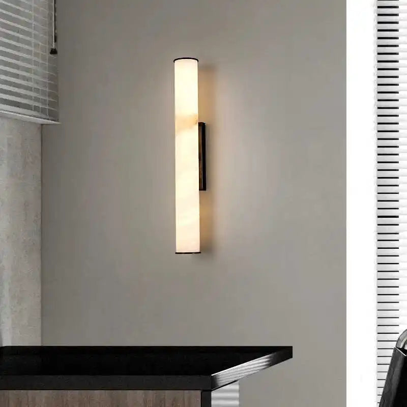 Marmeren Wandlamp – Luxe Messing LED Cilinder 30–60cm