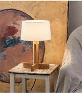 Vintage Wabi Sabi Houten Vloerlamp LED – Stoffen Kap voor Woonkamer