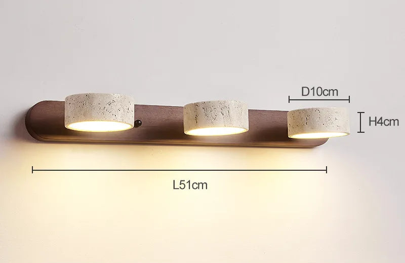 Travertin Wandlamp Rotatie – Natuursteen & Hout LED Bedlamp