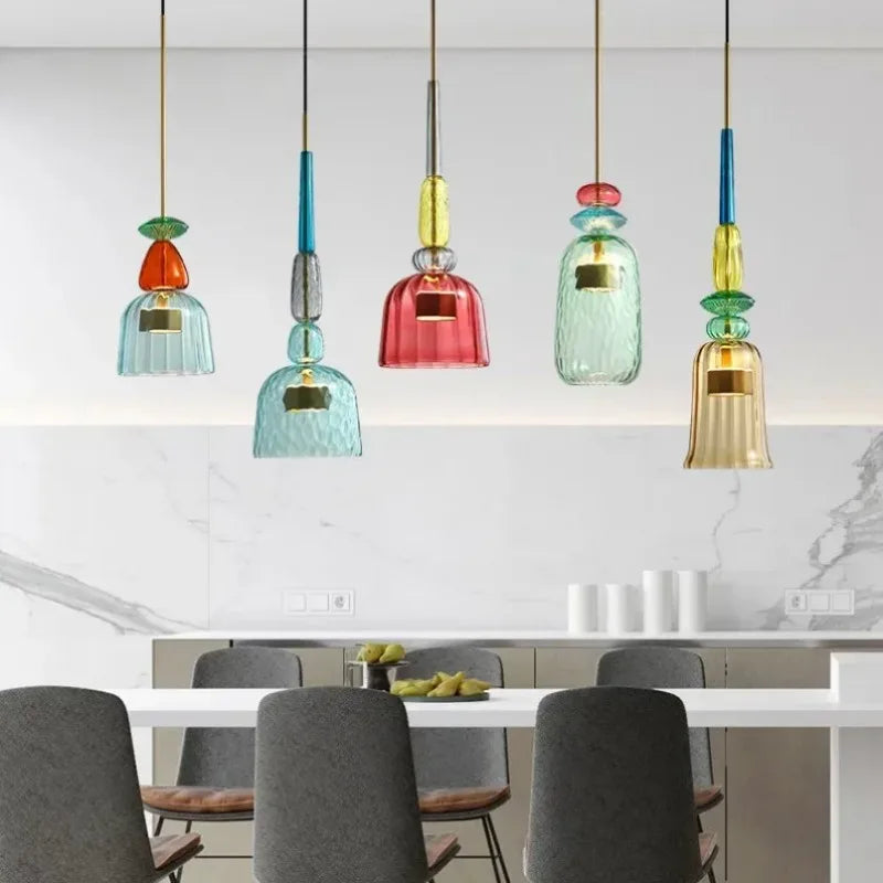Moderne LED glazen hanglamp – kleurrijk design voor keuken & eetkamer