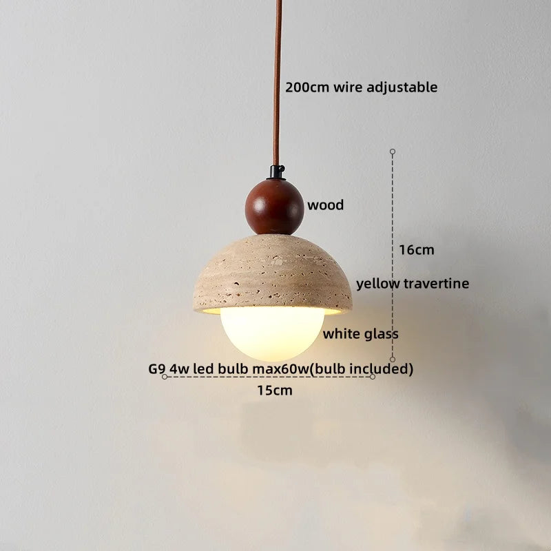 Travertin LED Hanglamp – Japanse Stijl Steen Pendant Light