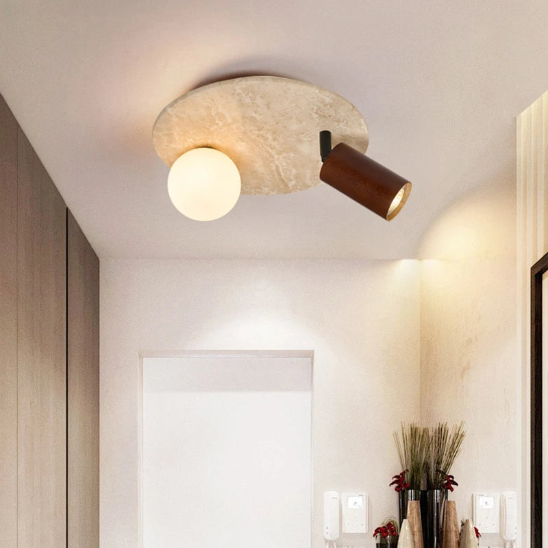 Wabi-Sabi Plafondlamp – Travertin Steen LED Ø12cm/Ø15cm