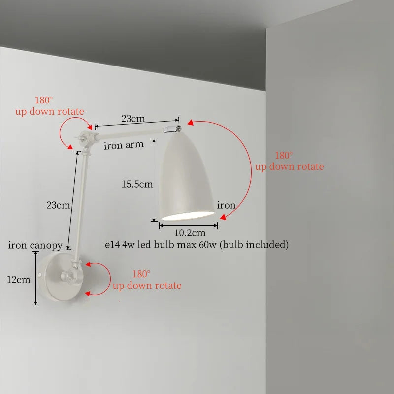 Nordic LED Wandlamp met Lange Arm – Minimalistische Bedlamp Loft