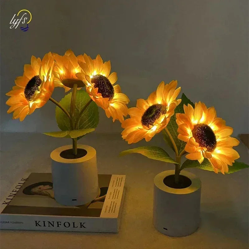 LED Zonnebloem Nachtlamp – Oplaadbare Tafellamp USB 26cm