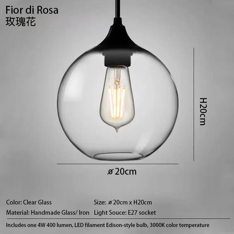Caren Nordic Hanglamp – Handgemaakt Glas LED Filament Pendant Light