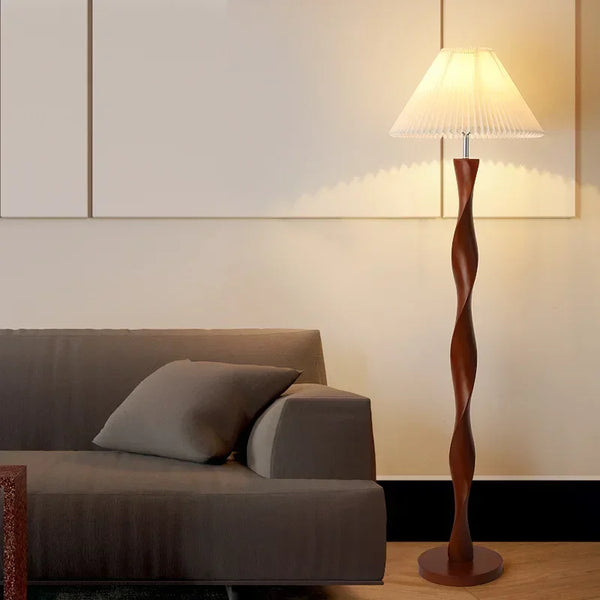 Chinese Walnootkleur Vloerlamp Hout – Moderne LED Lamp voor Woonkamer
