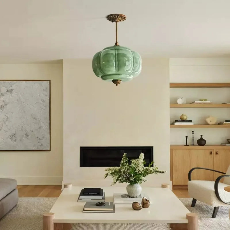 Retro Groene Glazen Hanglamp – Franse Nordic Melkglas Minimalistisch
