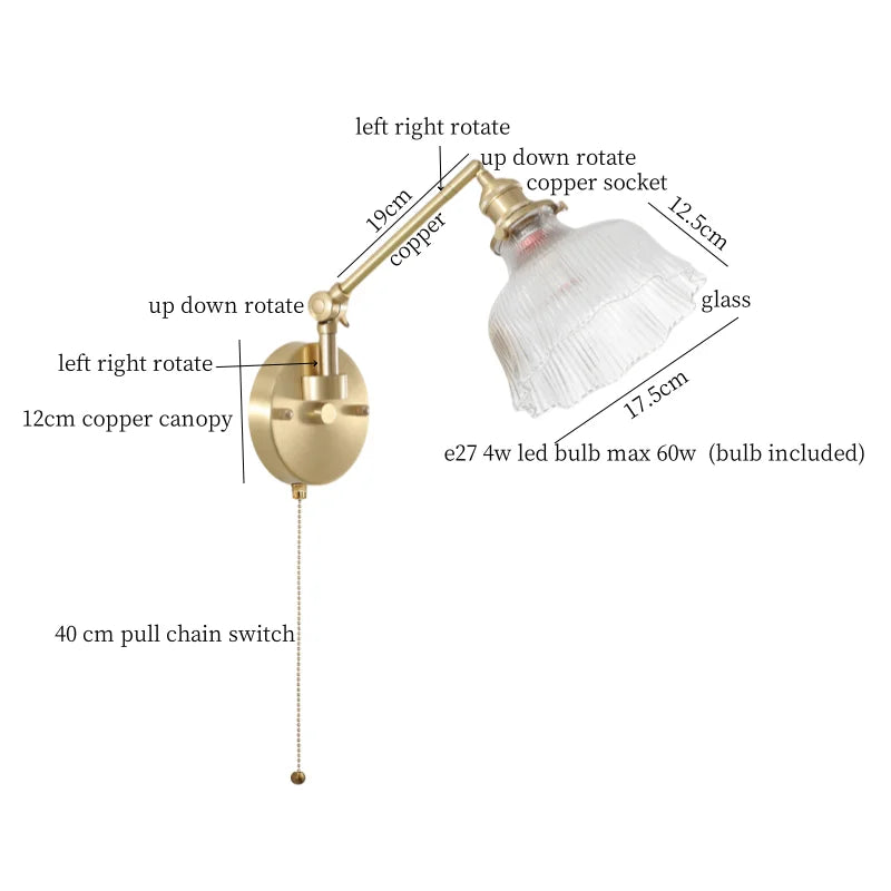 Nordic LED Wandlamp Glas – Verstelbaar, Trekschakelaar, Sfeerverlichting